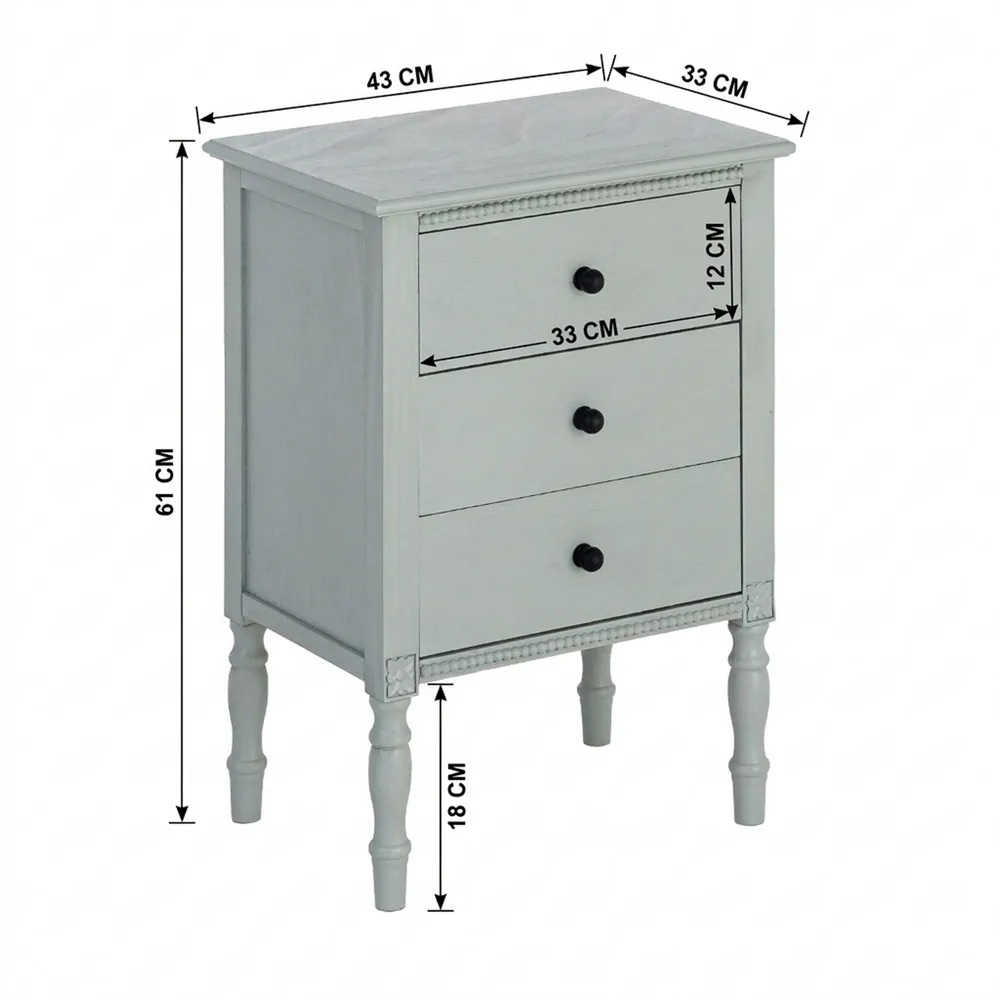 Noptieră verde deschis din mdf si lemn de pin cu 3 sertare 43x33x61 cm [6]