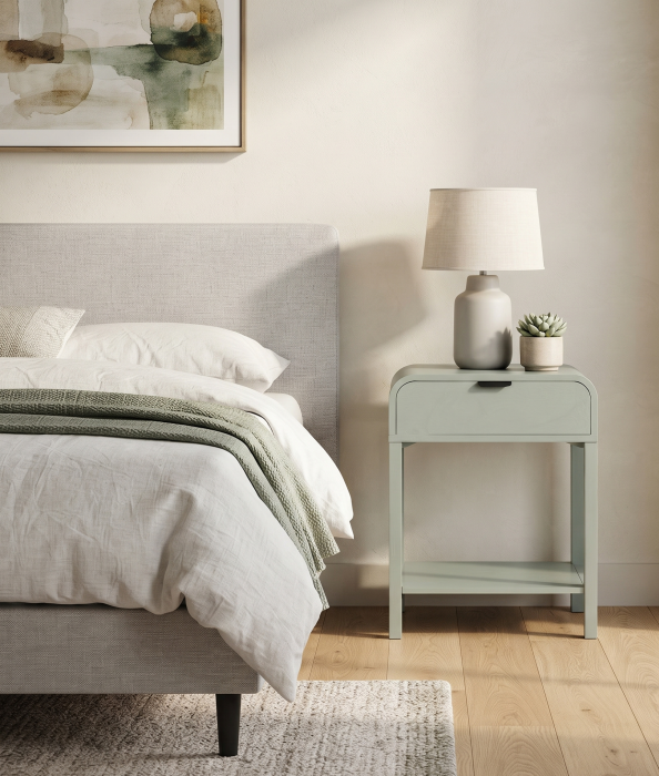 Noptieră verde deschis din mdf si lemn de pin cu sertar si raft 48x35x61 cm [2]