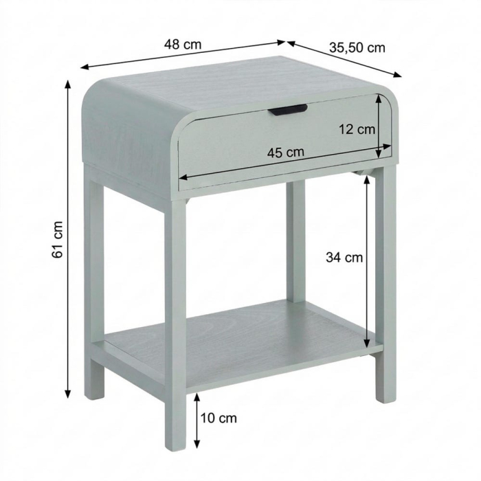 Noptieră verde deschis din mdf si lemn de pin cu sertar si raft 48x35x61 cm [11]