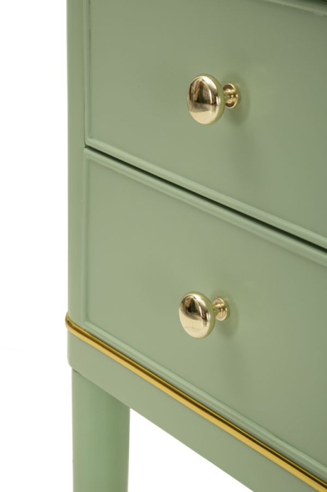 Noptieră verde salvie din lemn de pin și MDF cu două sertare și accente aurii design elegant [5]
