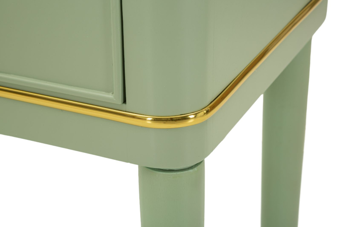 Noptieră verde salvie din lemn de pin și MDF cu două sertare și accente aurii design elegant [6]