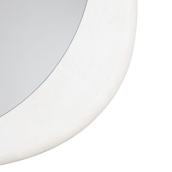 Oglindă albă din MDF cu sticlă decorativă formă organică – vedere frontală, ramă albă rotunjită. [2]