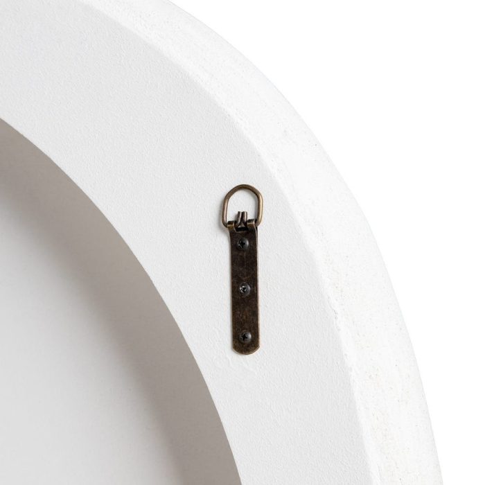 Oglindă albă din MDF cu sticlă decorativă formă organică – vedere frontală, ramă albă rotunjită. [3]