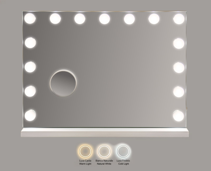 Oglinda de masa cu LED si rama alba din fier 55x43 cm [9]