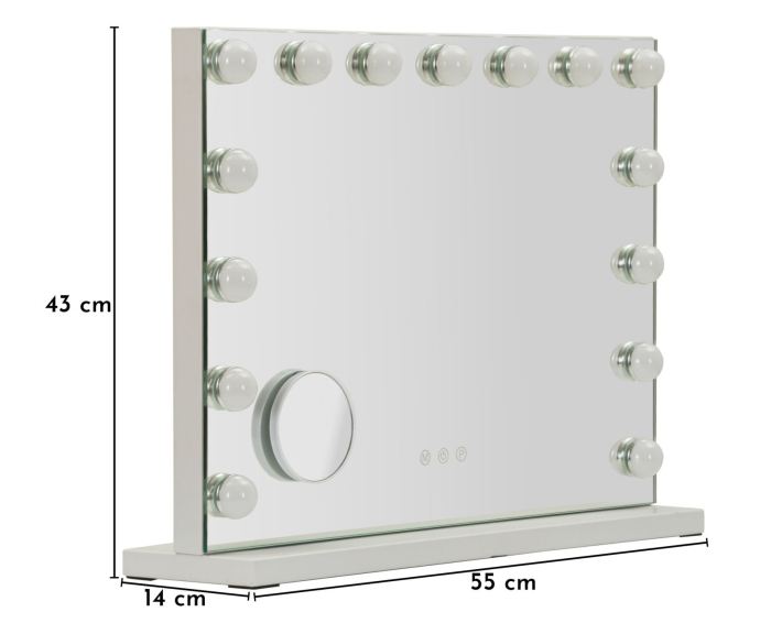 Oglinda de masa cu LED si rama alba din fier 55x43 cm [11]