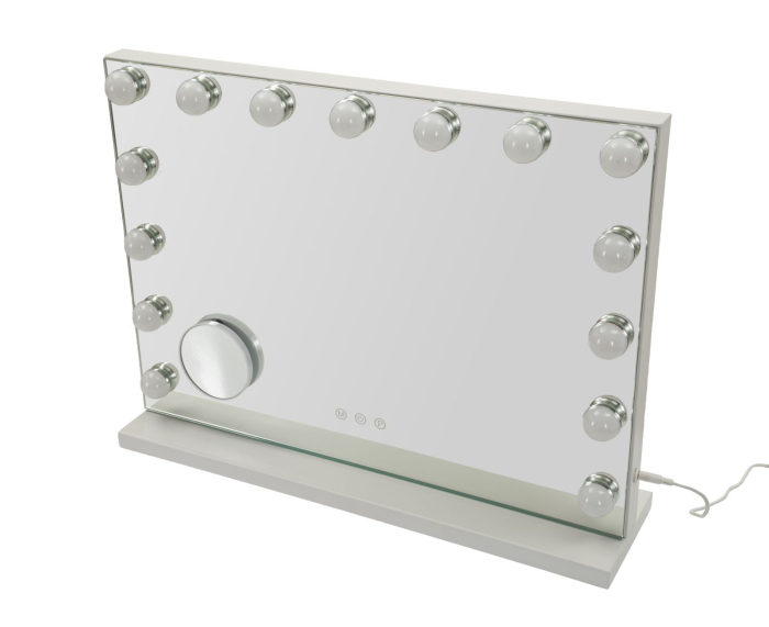 Oglinda de masa cu LED si rama alba din fier 55x43 cm [7]