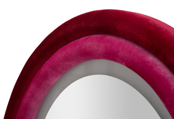 Oglindă de perete arcuită cu iluminare LED integrată în finisaj catifelat roz-fucsia [6]