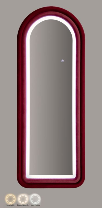 Oglindă de perete arcuită cu iluminare LED integrată în finisaj catifelat roz-fucsia [11]