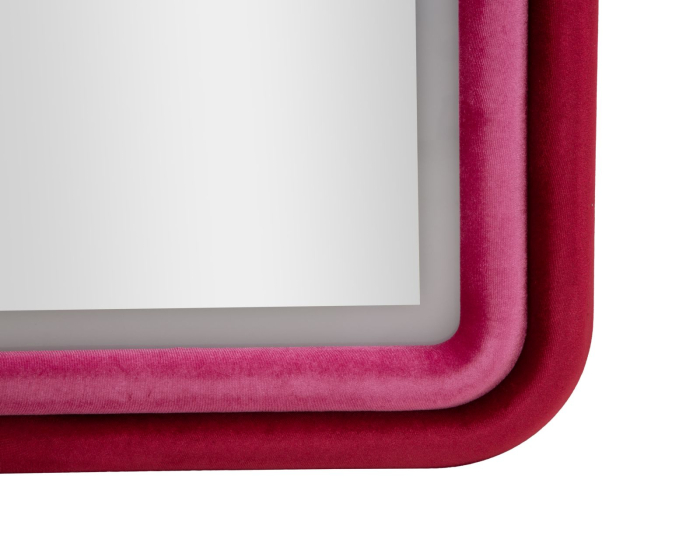 Oglindă de perete arcuită cu iluminare LED integrată în finisaj catifelat roz-fucsia [7]