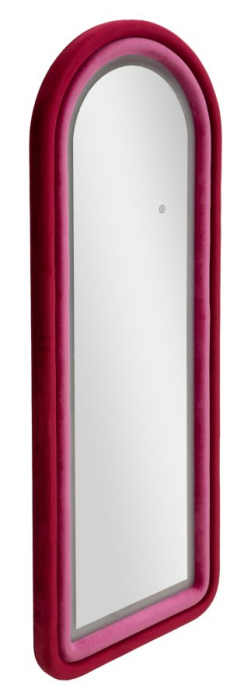 Oglindă de perete arcuită cu iluminare LED integrată în finisaj catifelat roz-fucsia [4]