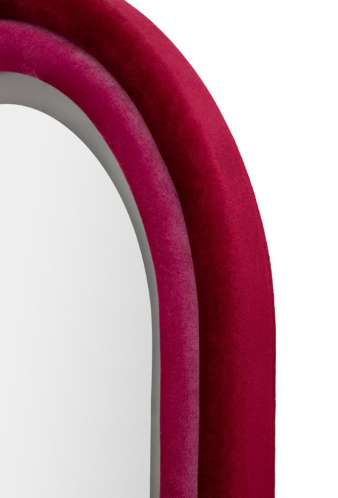 Oglindă de perete arcuită cu iluminare LED integrată în finisaj catifelat roz-fucsia [5]
