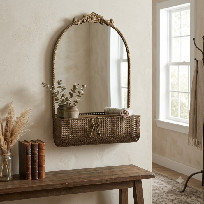 oglinda metalica auriu cu cos integrat decor elegant | CreativDeco [2]