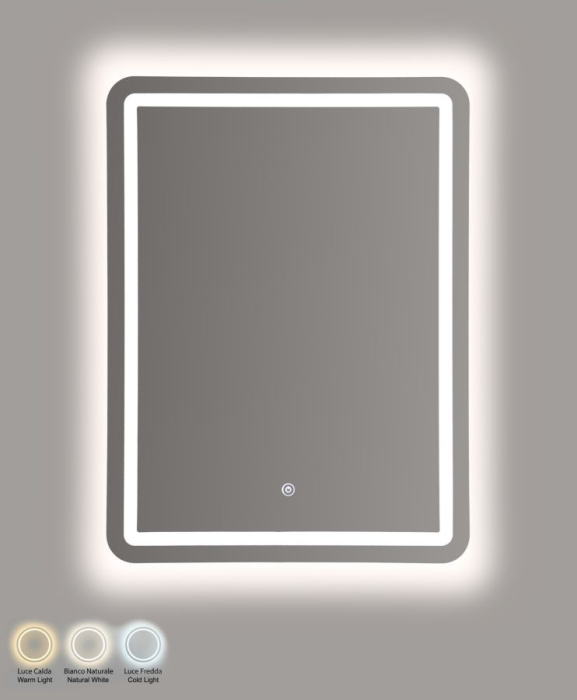 Oglinda de perete cu LED dreptunghiulara cu design minimalist si finisaj argintiu 60x80 cm [5]