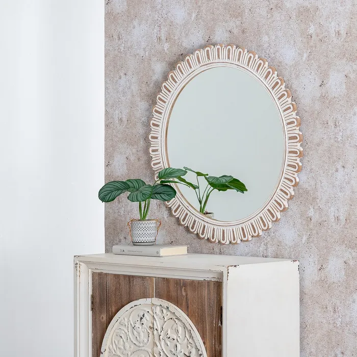 Oglinda rotunda lemn alb uzat eleganta|Oglinzi moderne si chic [7]