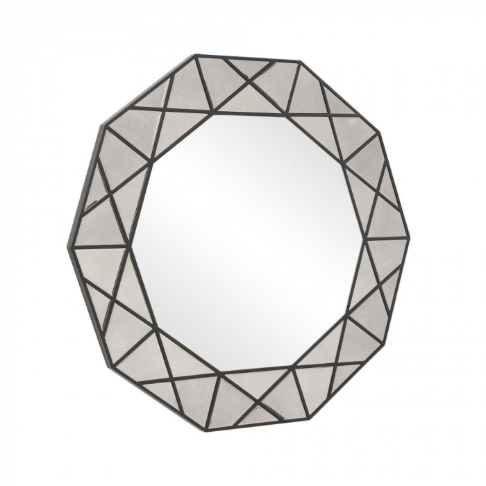 Oglindă perete octogonală Diamante – vedere frontală cu ramă geometrică negru mat [2]