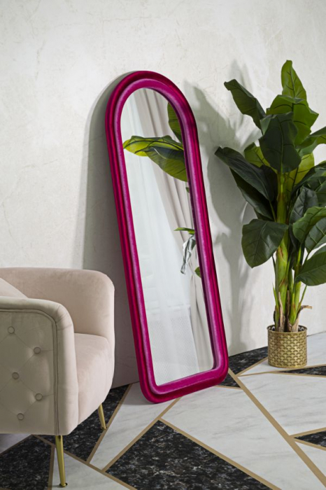 Oglinda Semiovala Rama Catifea Roz Fucsia CreativDeco [5]