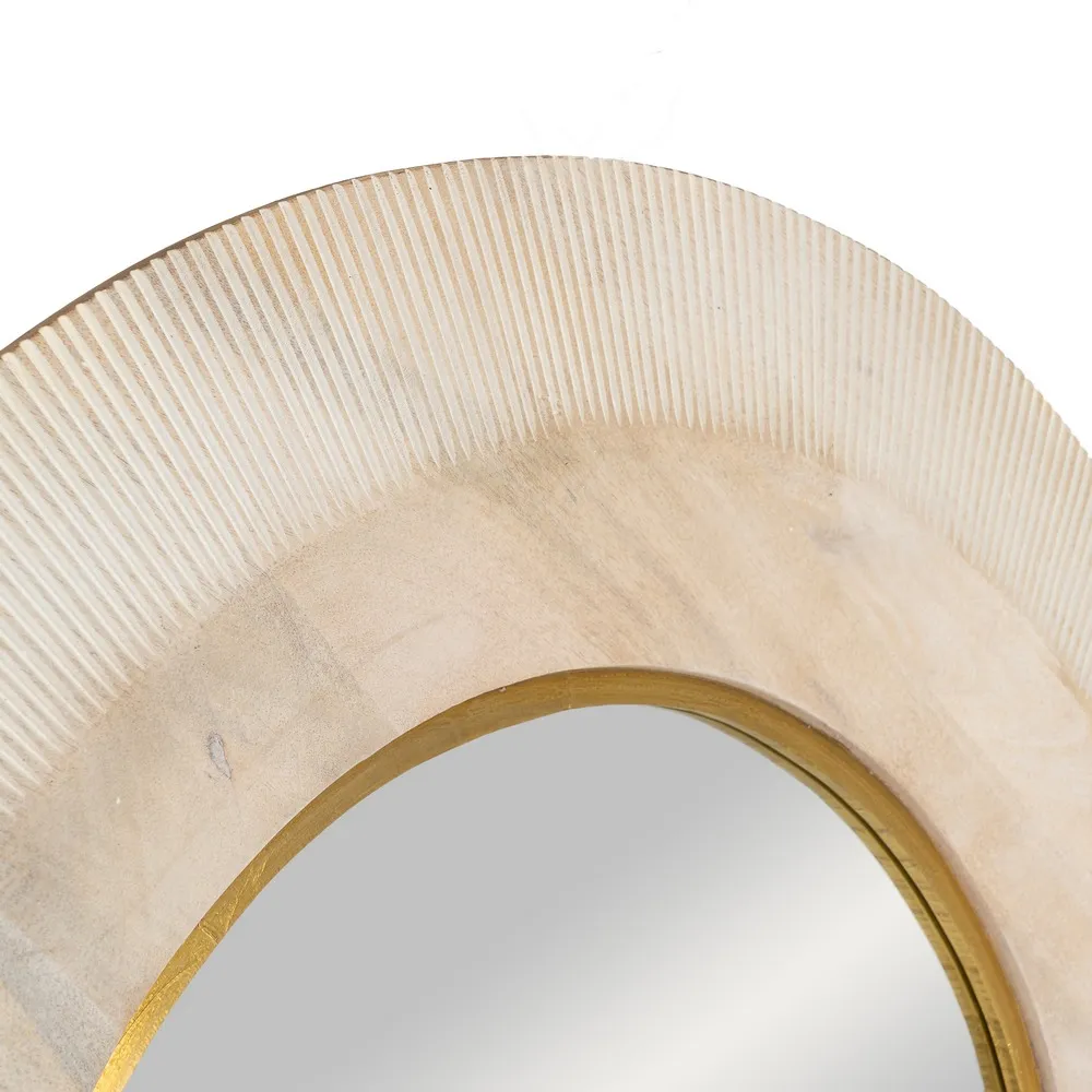 Oglinda de perete rotunda lemn de mango alb auriu 90 x 5 cm [4]