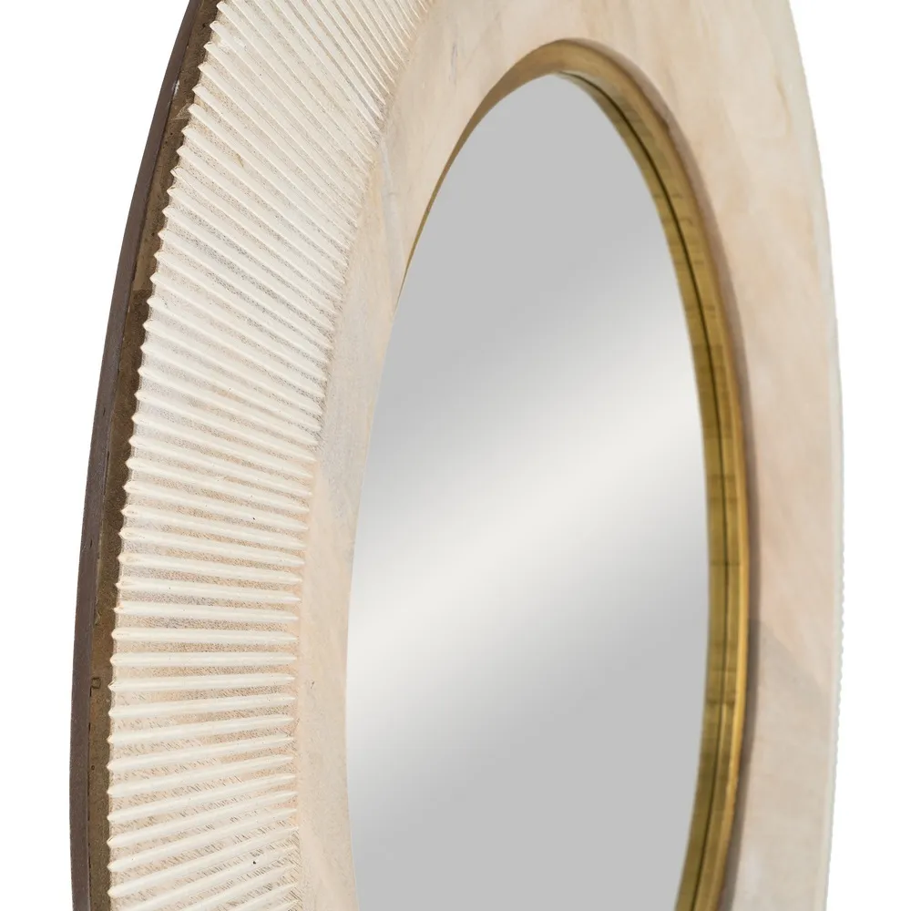 Oglinda de perete rotunda lemn de mango alb auriu 90 x 5 cm [7]