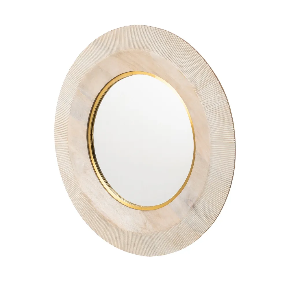 Oglinda de perete rotunda lemn de mango alb auriu 90 x 5 cm [6]
