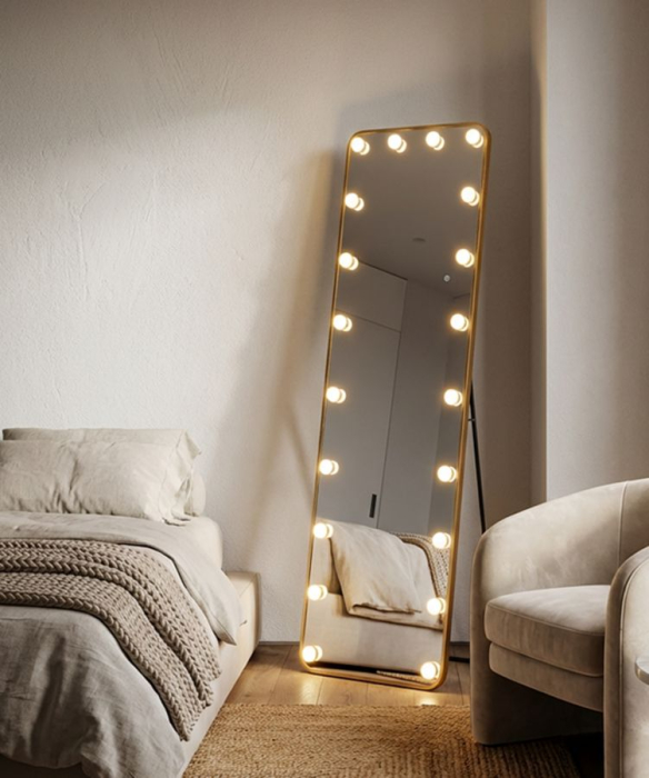 Oglinda de podea cu LED dreptunghiulara din aluminiu auriu 45x160 cm [8]