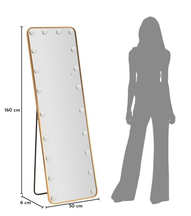 Oglinda de podea cu LED dreptunghiulara din aluminiu auriu 45x160 cm [9]