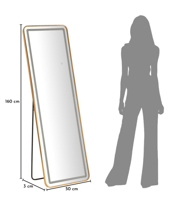 Oglinda de podea cu LED dreptunghiulara din aluminiu auriu 38x160 cm [11]