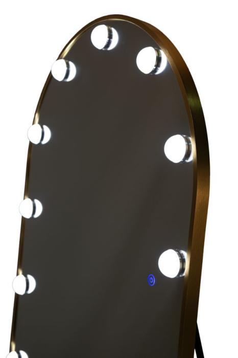 Oglinda de podea cu LED si forma arcuita din aluminiu auriu 45x170 cm [4]