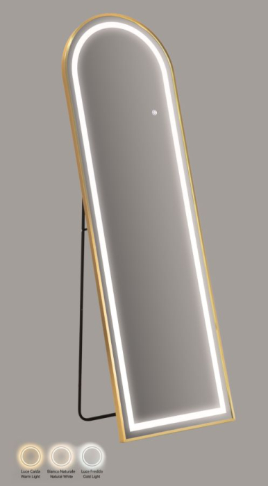 Oglinda de podea cu LED si forma arcuita din aluminiu auriu 38x160 cm [8]