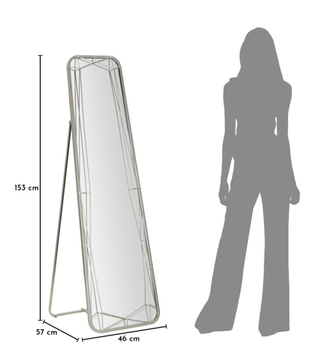 Oglinda de podea cu rama geometrica din metal argintiu si MDF 46x153 cm [8]