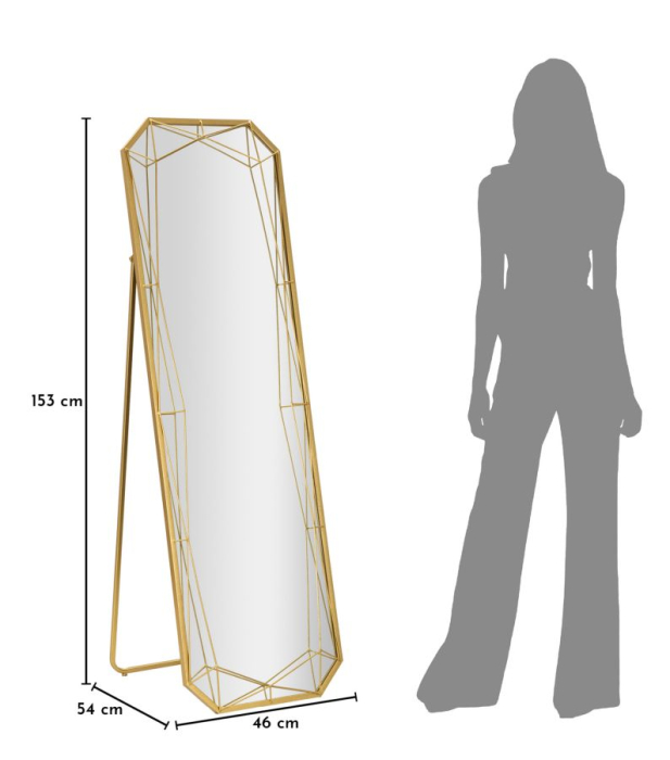 Oglinda de podea cu rama geometrica din metal auriu si MDF 46x153 cm [8]