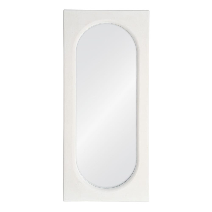 Oglindă decorativă albă din MDF cu formă arcuită și ramă minimalistă [1]