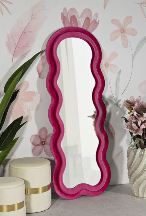 oglinda glam catifea roz fucsia cu ramă curbată verticală 60x160 [7]