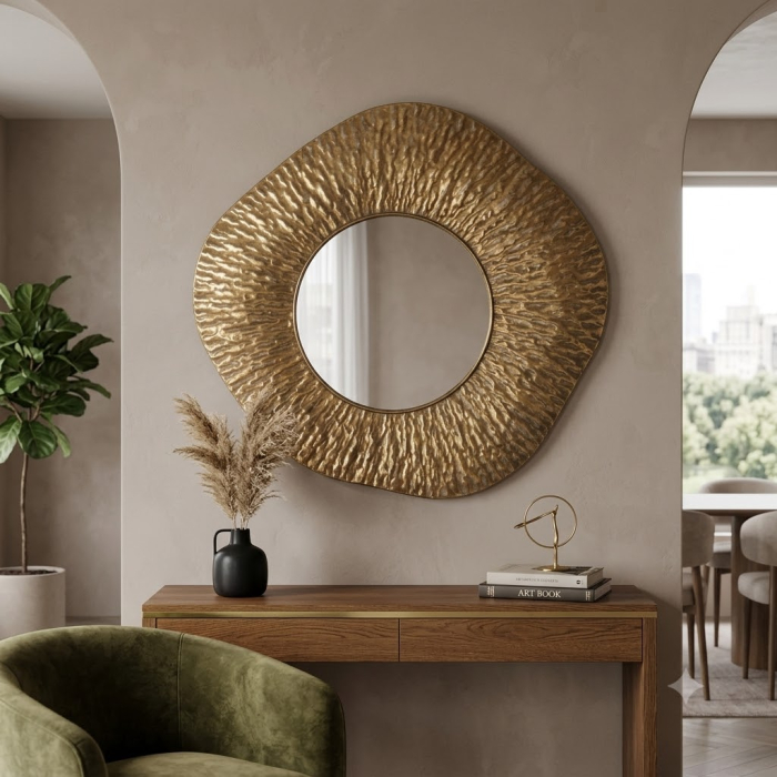 Oglinda rotunda asimetrica Harmony, metal auriu - creativdeco.ro [2]