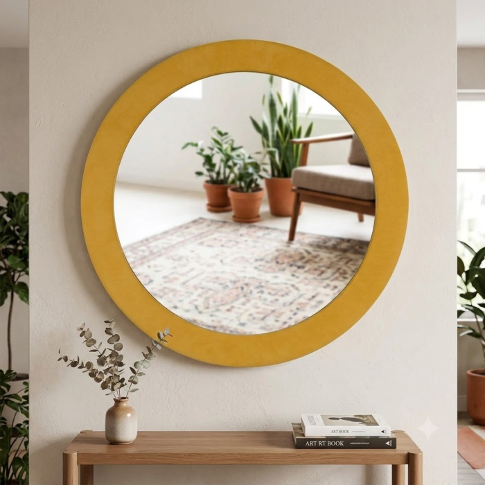 Oglinda rotunda cu rama mustar pentru decor vibrant - CreativDeco [2]
