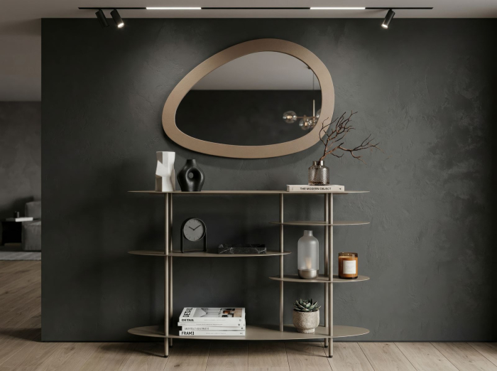 Oglindă decorativă de perete cu formă organică asimetrică și ramă gri design modern [4]