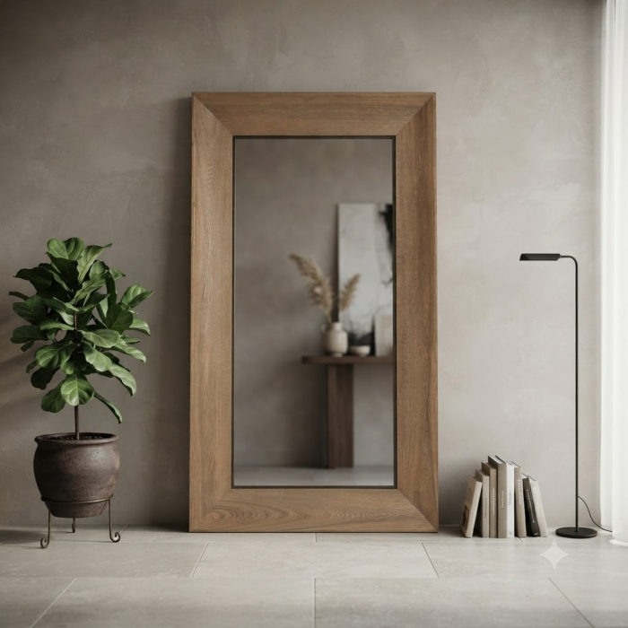 Oglinda decorativa dreptunghiulara cu rama naturala din MDF [2]