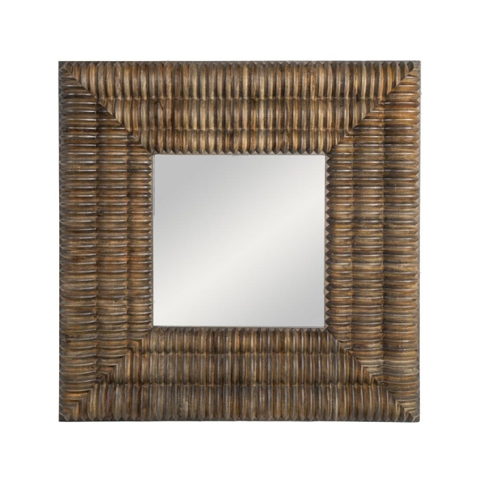 Oglindă decorativă pătrată din lemn de mango cu ramă striată [7]