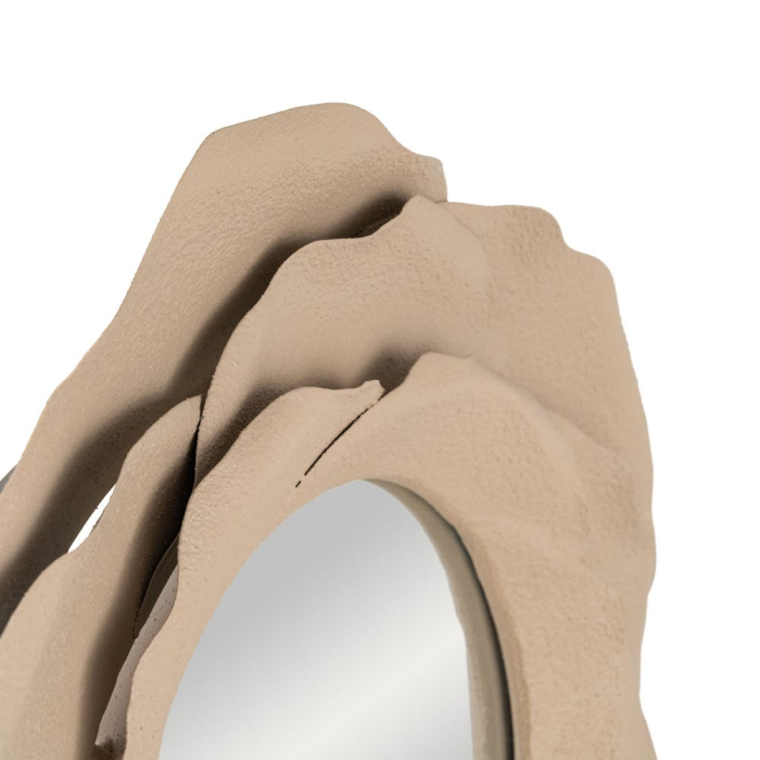 Oglindă decorativă rotundă din metal bej cu ramă organică [4]