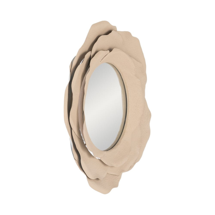 Oglindă decorativă rotundă din metal bej cu ramă organică [3]