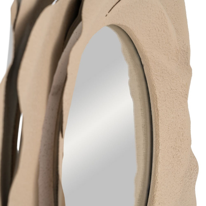 Oglindă decorativă rotundă din metal bej cu ramă organică [6]