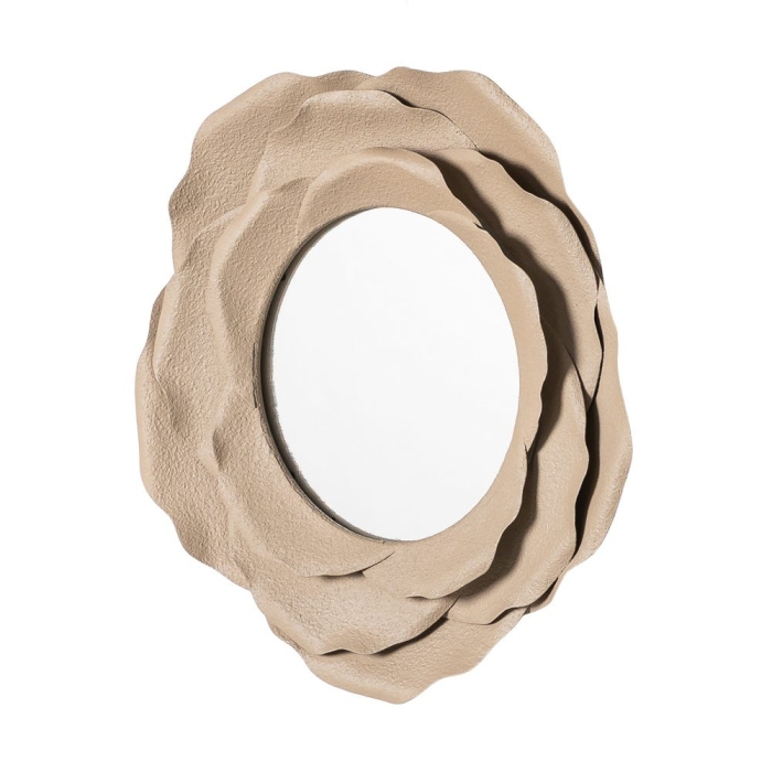 Oglindă decorativă rotundă din metal bej cu ramă organică [2]