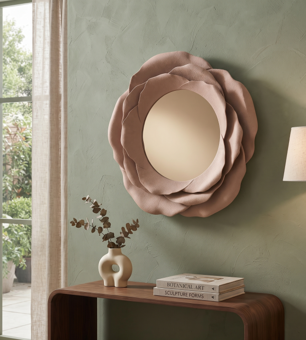 Oglindă decorativă rotundă din metal culoarea nisipului [2]