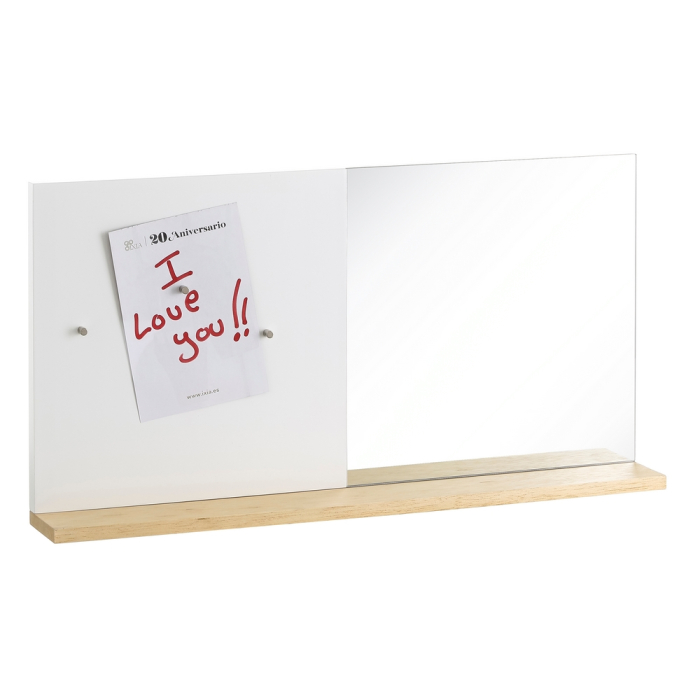 Oglindă dreptunghiulară albă din MDF cu raft de lemn 50x25 cm [2]