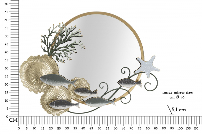 Oglinda rotunda Fish, metal auriu cu nuante de verde [6]