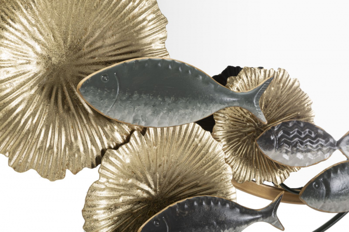 Oglinda rotunda Fish, metal auriu cu nuante de verde [5]