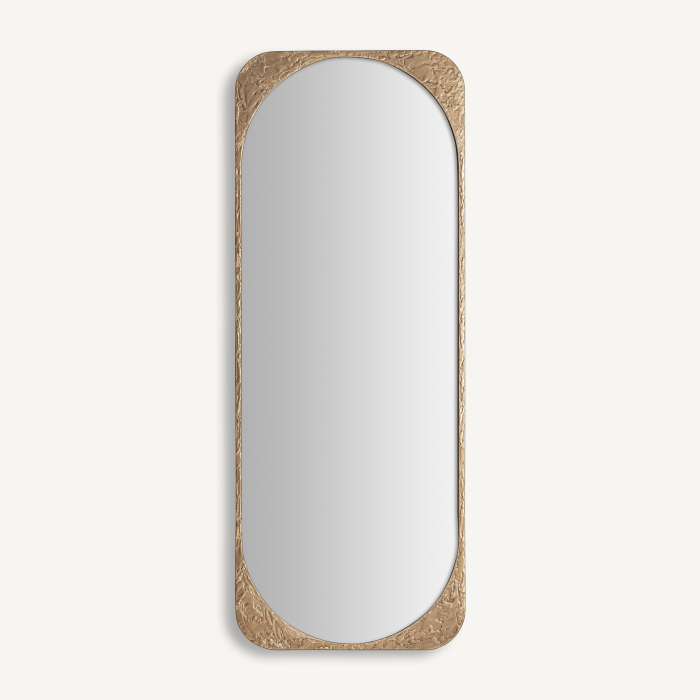 Oglindă înaltă în formă de capsulă într-o ramă dreptunghiulară din metal bronz cu textură bătută [2]