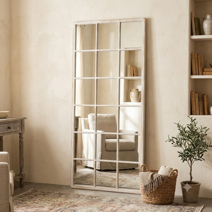 Oglindă Shabby Chic înaltă alb antichizat cu ramă de lemn [2]