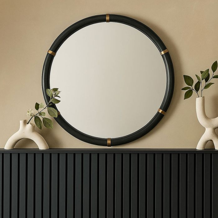 oglindă decorativă pătrată din lemn negru 100x100 cm [2]