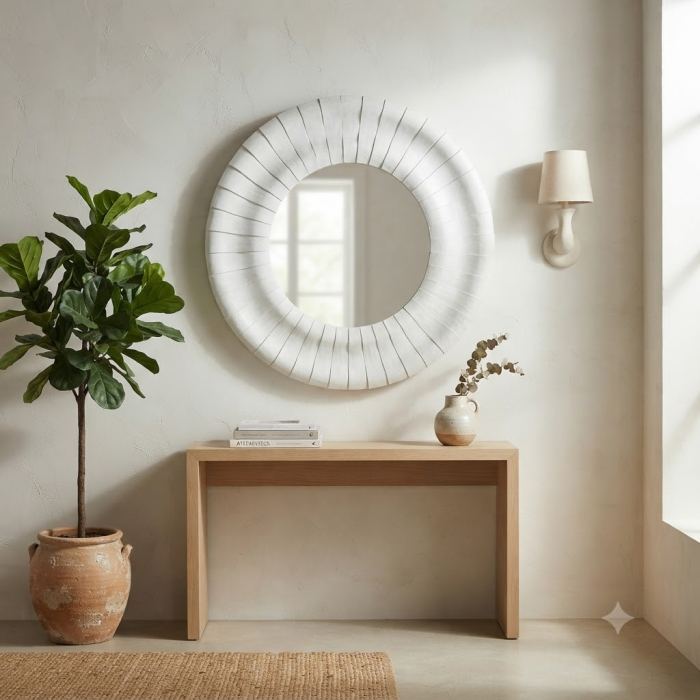 Oglinda Perete Alba rotunda Lemn Mango - creativdeco.ro [2]