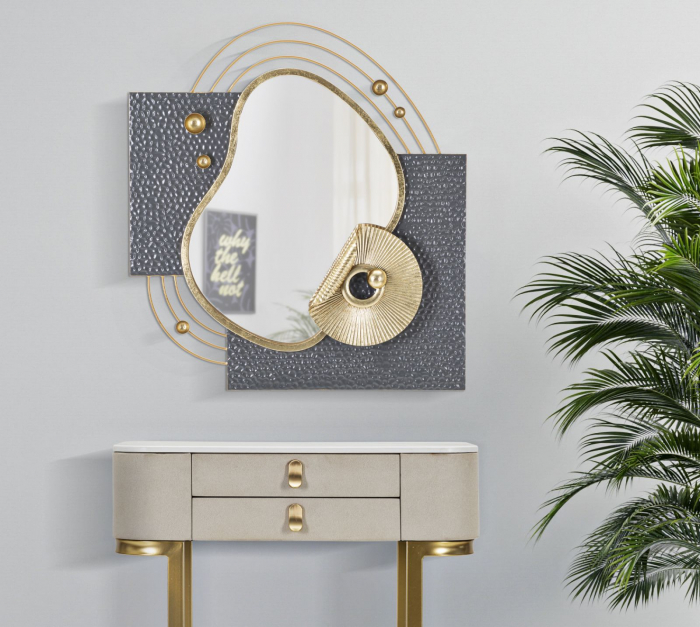 Oglinda Perete Art, Metal Gri-Auriu - CreativDeco.ro [2]